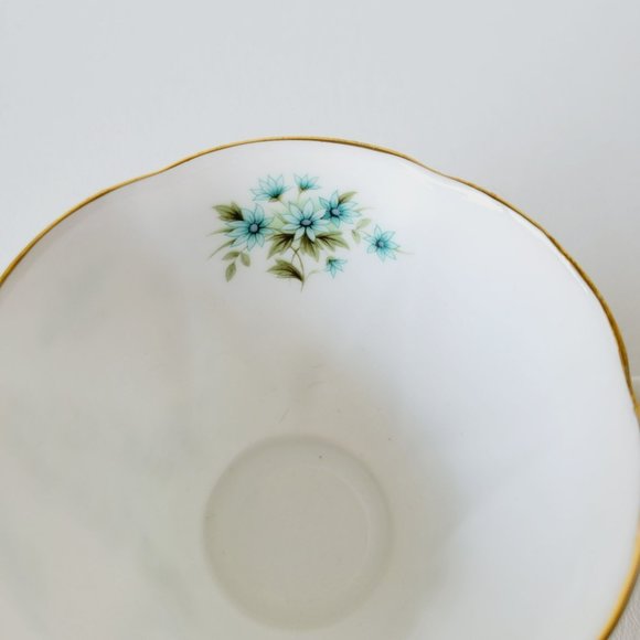 Royal Albert Shot Silk Teacup & Saucer White Blue Green Floral Swag Embossed VTG - Picture 6 of 14